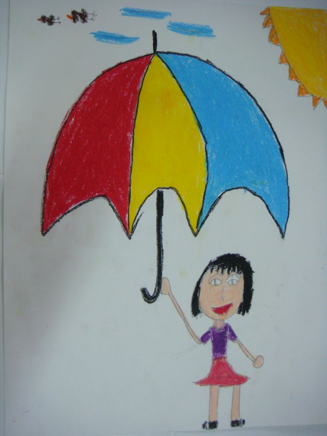 太阳下的三色雨伞   一仁    赵诗颖